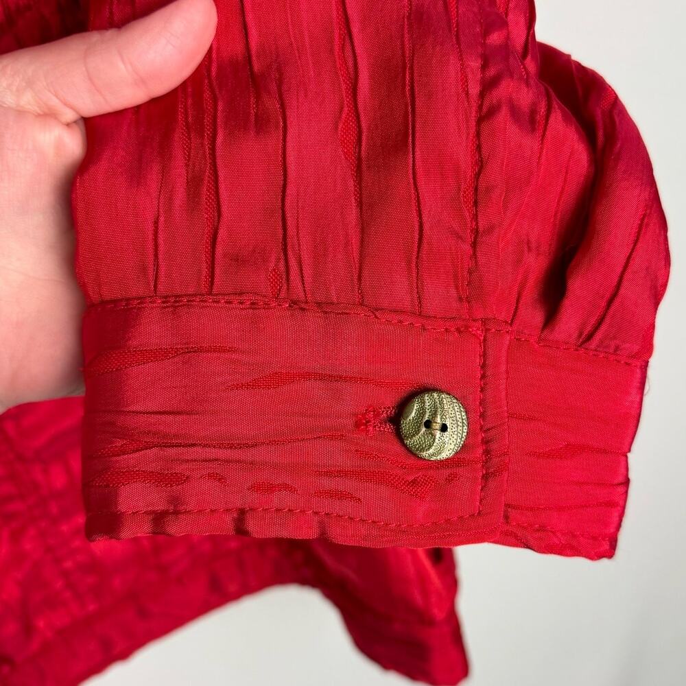 Ruby Rd. Red Satin Textured Lightweight Button Up… - image 5